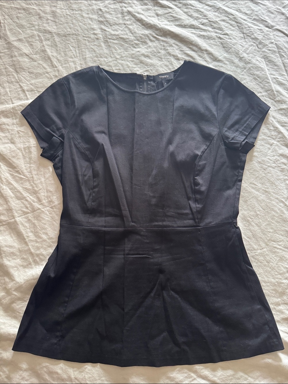 Theory Black Short-Sleeve Fit-and-Flare Top